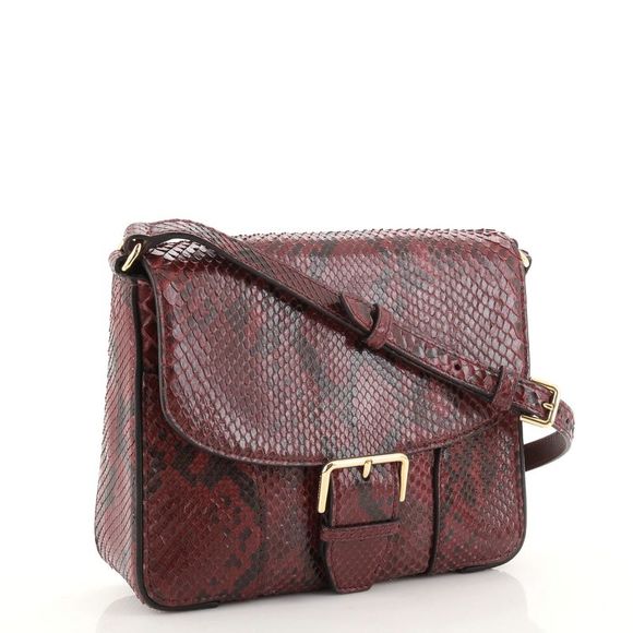 Burberry Buckle Flap Crossbody Bag Snakeskin Small Red - Picture 3 of 7